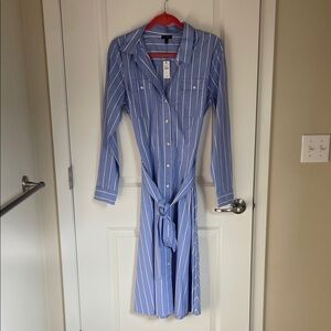 Talbots Blue and White Striped Long Sleeve Dress